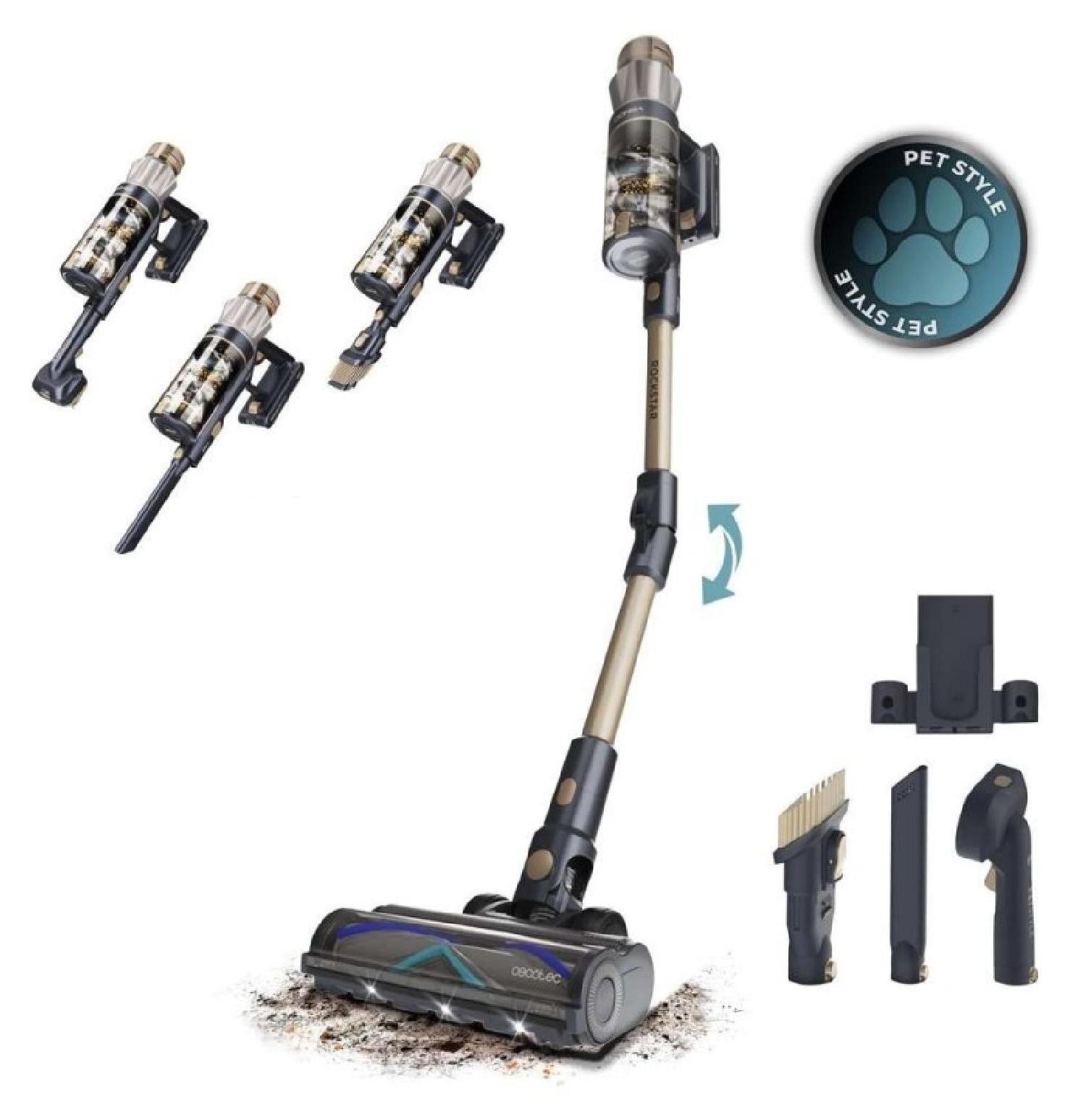 Cecotec Conga Rockstar RS90 Pet Flex steelstofzuiger, zwart/blauw, 0,5 liter, voor droog gebruik, met filter