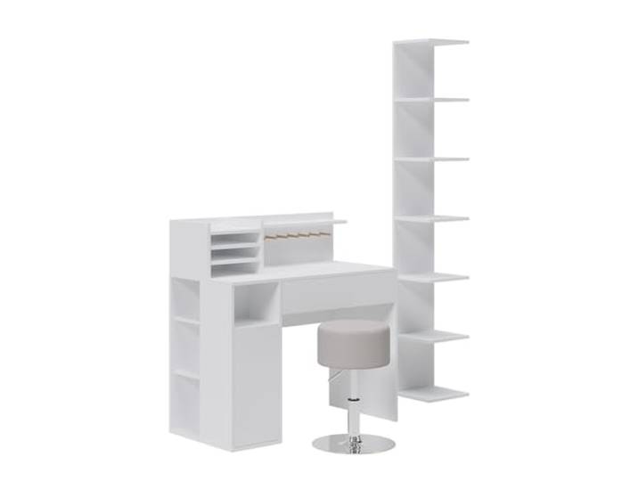 Vicco Schreibtisch Weiß 3 Teile, mit Bücherregal und Hocker, mit offener Ablagefläche für Arbeitsmaterialien