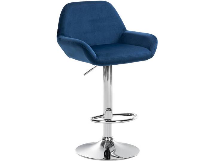 CLP Barhocker Samt Blau, Metall, 51x89x52 cm, Esszimmer, Barmöbel, Barhocker