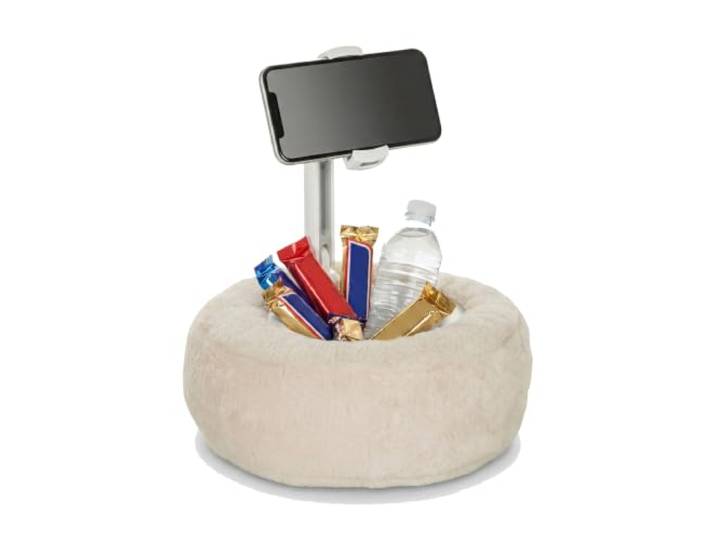 hjh OFFICE Handy und Tablet Halterung Kissen COMFILAP II Handyhalterung 360° drehbar, 180° neigbar, Geräte bis 21 Zoll, Stoff Beige, 930004