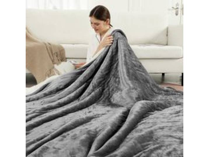 Couverture Chauffante 200x150 cm 2 Places Flanelle Sherpa Lavable Machine 9 Niveaux Chaleur Protection Sûre Gris