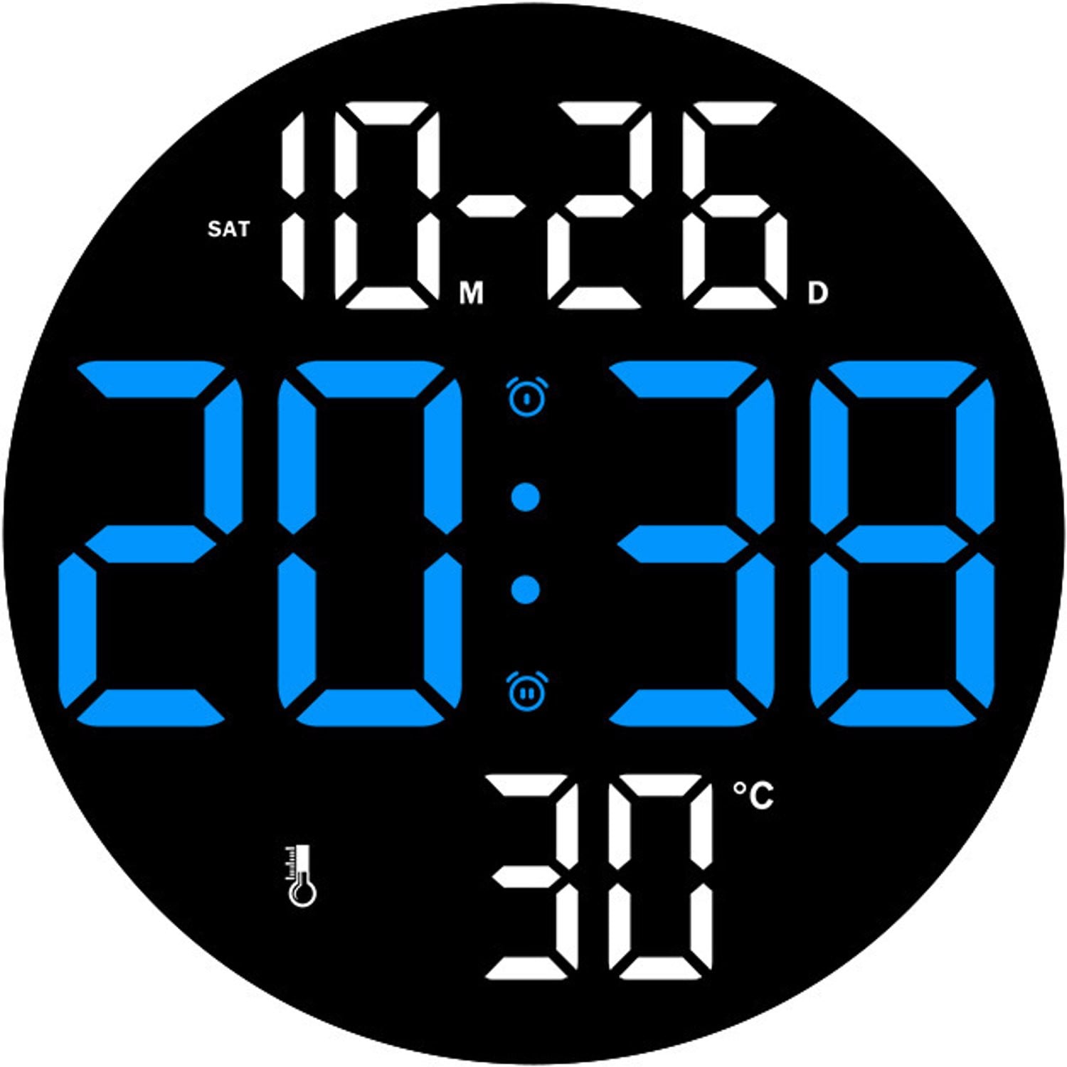 Digitale wandklok met LED-display, temperatuur en USB-voeding - zwart
