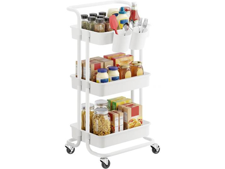 Rollwagen 3 Ablagen 2 Hängefächer 86 cm Weiss
