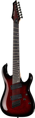 Harley Benton MultiScale-7 TPB Trans Red Burl Hochglanz