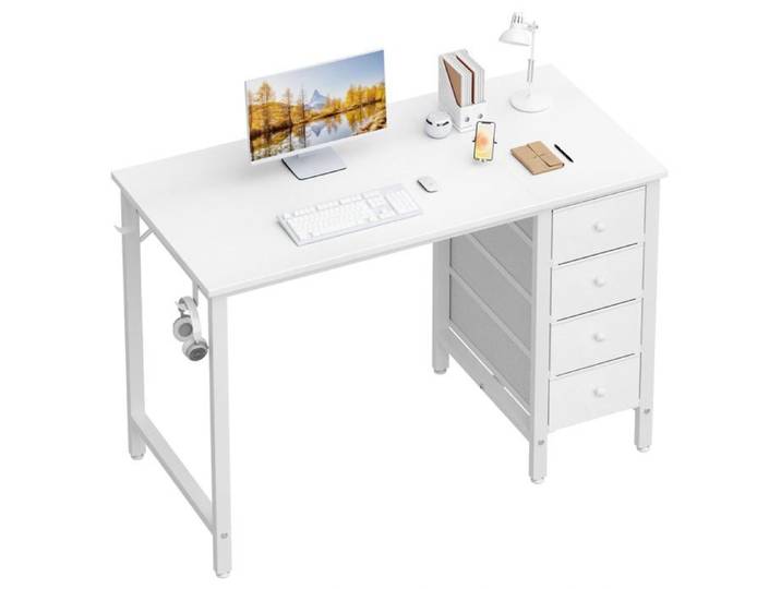 Petit bureau Blanc avec tiroirs – Bureau d'étude mignon pour chambre à coucher travail et table d'écriture Blanc 100x50cm BUREAU