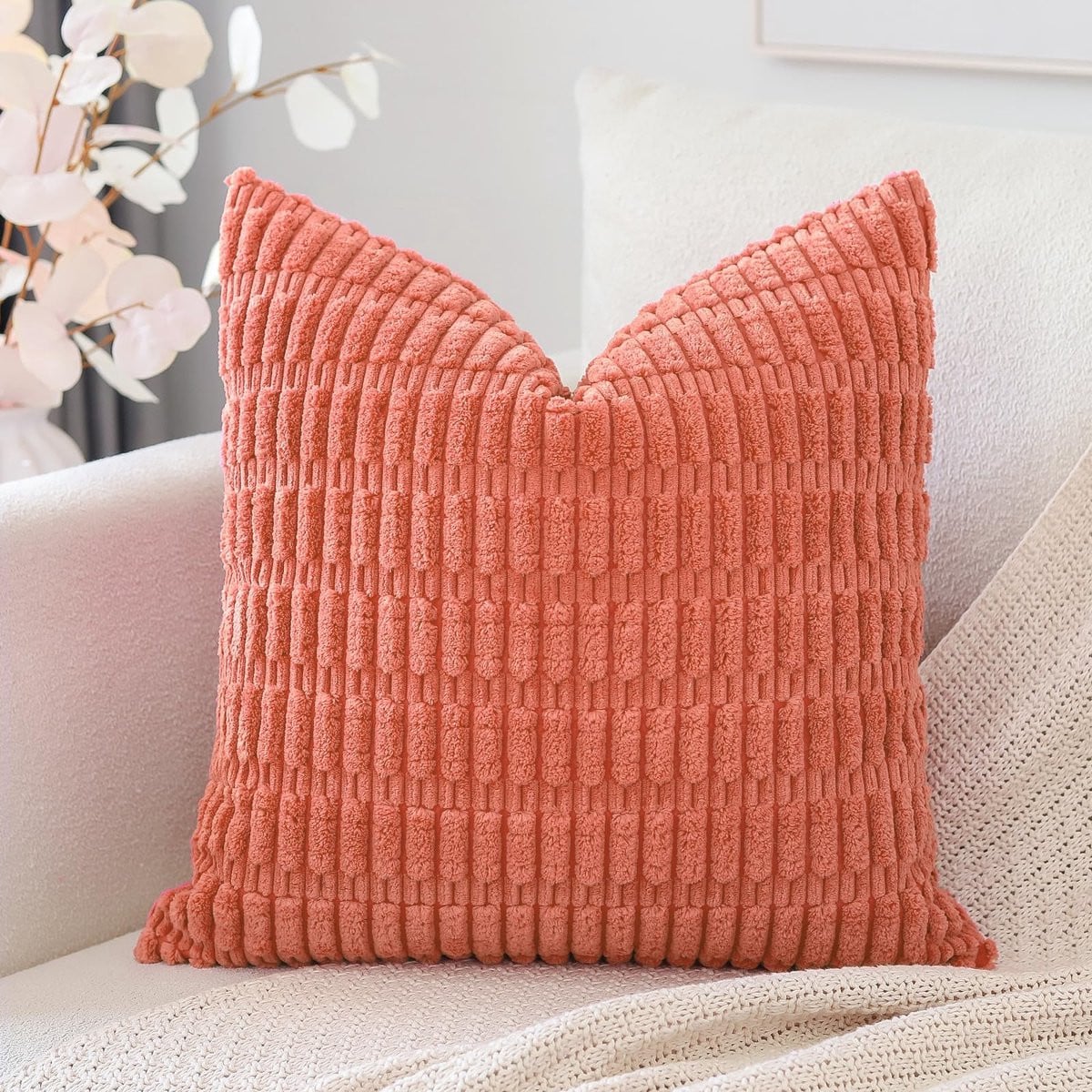 Corduroy Kussenhoes 45x45 cm - Zacht, Boho Gestreept, Vierkante Decoratieve Kussensloop