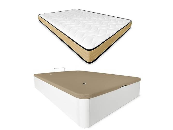 DUÉRMETE ONLINE Viskoelastische Matratze Aura, wendbar + klappbares Holzbett, großes Fassungsvermögen, 135 x 190 cm