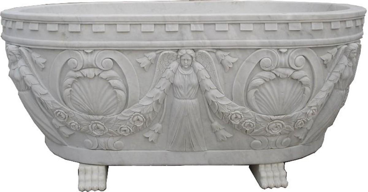 Casa Padrino Luxus Barock Badewanne Grau 198 cm - Freistehende Marmor Badewanne - Bad Accessoires im Barockstil - Edel & Prunkvoll