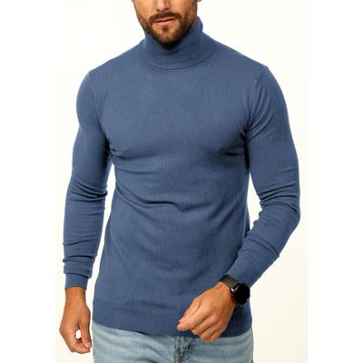 Rollkragenpullover DAILY COTTON "als Feinstrick Pulli in Slim Fit für Herren", Herren, Gr. S, blau, Casual, slim fit, Rollkragen, Pullover Rollkragenpullover, Männer Winterpullover - Casual & Business Look Rolli