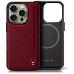 Mercedes MEHMP16L23RBGVR iPhone 16 Pro 6.3" czerwony/red hardcase MB Wood Imitation Leather MagSafe (Apple iPhone 16 Pro), Smartphone Hülle, Rot