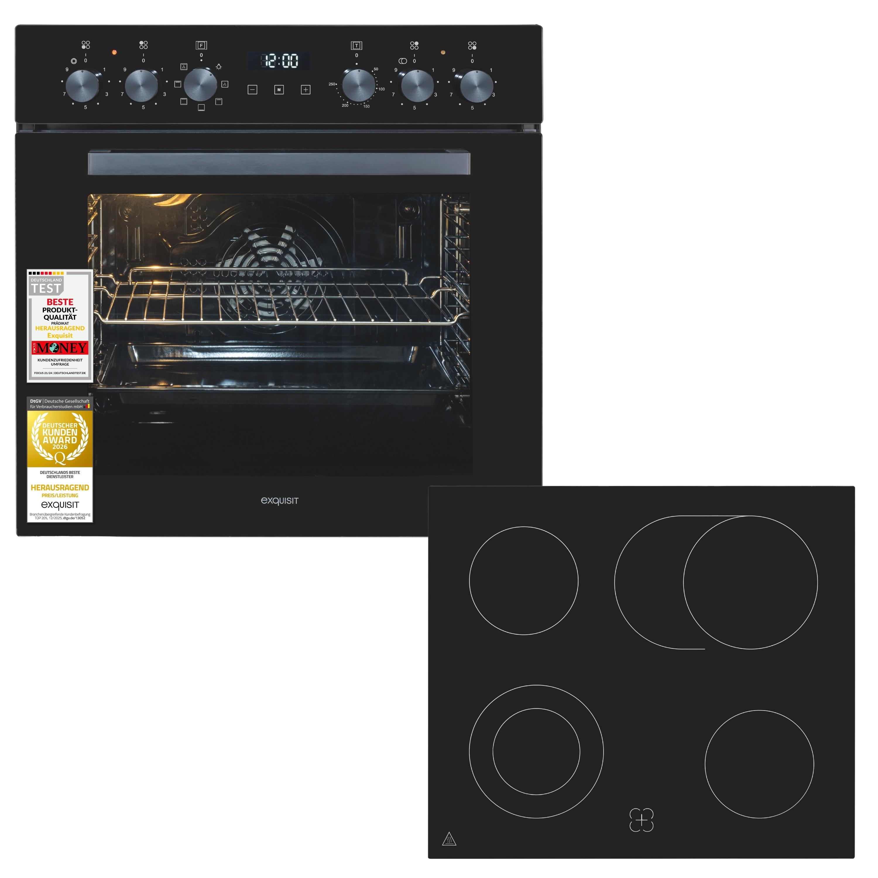 Herd Set | EHE5258-UBZ-020 schwarz | 75 Liter Garraum | Umluft und Grillfunktion | Energieklasse A | Schwarz