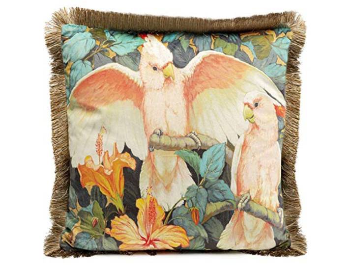 Kare Design Kissen Parrots Life, Mehrfarbig, Zierkissen, Sofakissen, Wurfkissen, Dekokissen mit Füllung, mit Reißverschluss, Tiermotiv, mit Fransenkante, Abnehmbarer Bezug, 45x45cm (L/B)