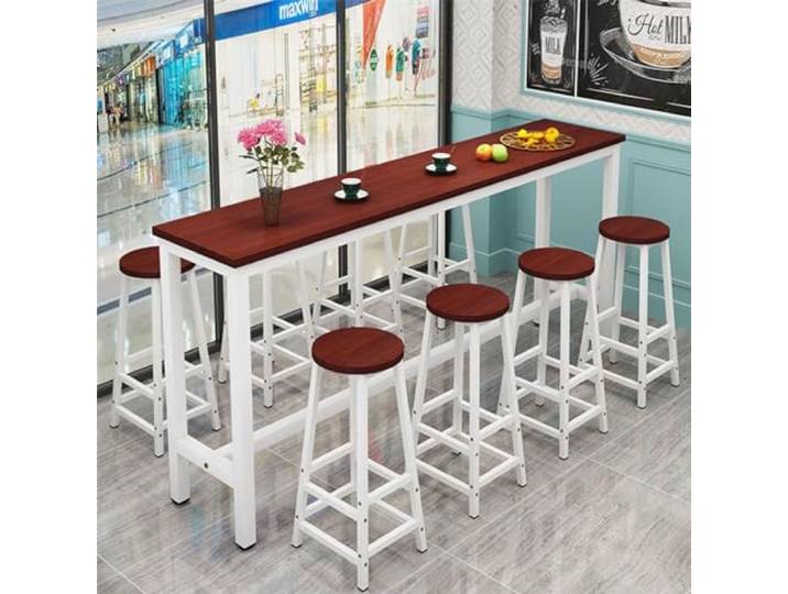 yurstcggh Bartisch Schmaler Stehtisch Holzplatte,Bartisch Beistelltisch Stehtisch Esstisch Küchentheke Bistrotisch Tresentisch 140×40×100cm Teak + Weiß