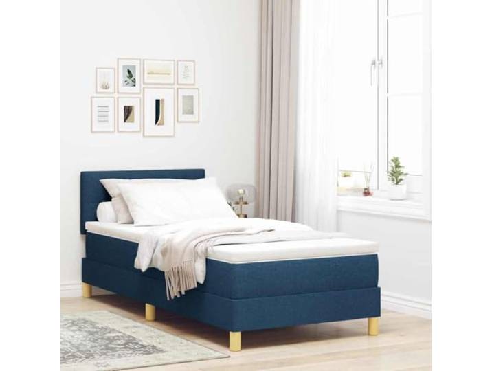 LED Beleuchtung Stoff Holz Kiefernholz modernes Design Boxspringbett Blau LED Boxspringbett mit Matratze 90x190 cm Blau Stoff mit RGB LED Kopfteil verstellbar Lattenrost Nachttischfrei