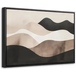 LEINWAND Bilder mit Rahmen - Abstrakt - Landschaft - Wellen - Cremefarben - 60x40