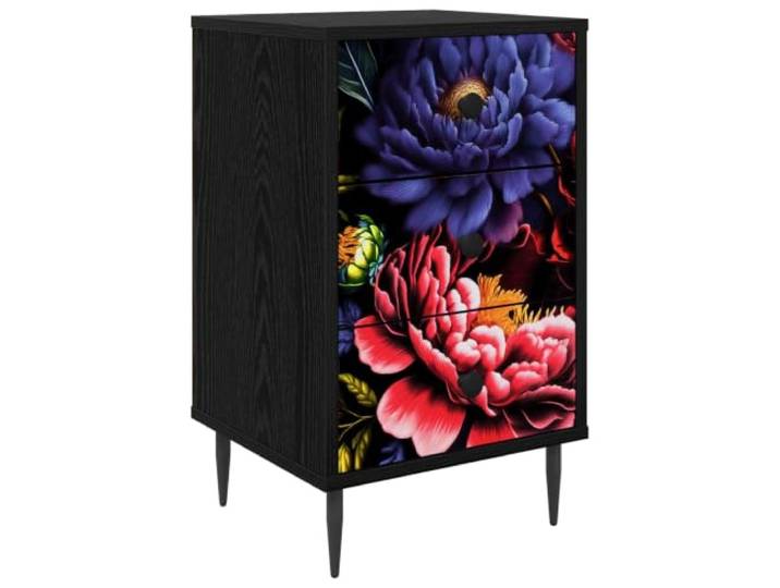 HFXHIJXQ Nachttisch Schwarz Eichen-Optik36x33x61cm Kiel 3 Schubladen Kompakte Kommode für Schlafzimmer & Beistellplatz mit 3 Schubladen, erhöhten Füßen & pulverbeschichteten Stahlgriffen.