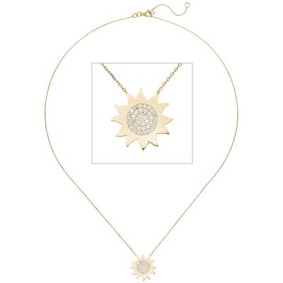 Kette mit Anhänger JOBO "Sonne", gold (gelbgold 333), Halsketten, Damen, Gelbgold 333, L: 45, 333 Gold mit 37 Zirkonia 45 cm