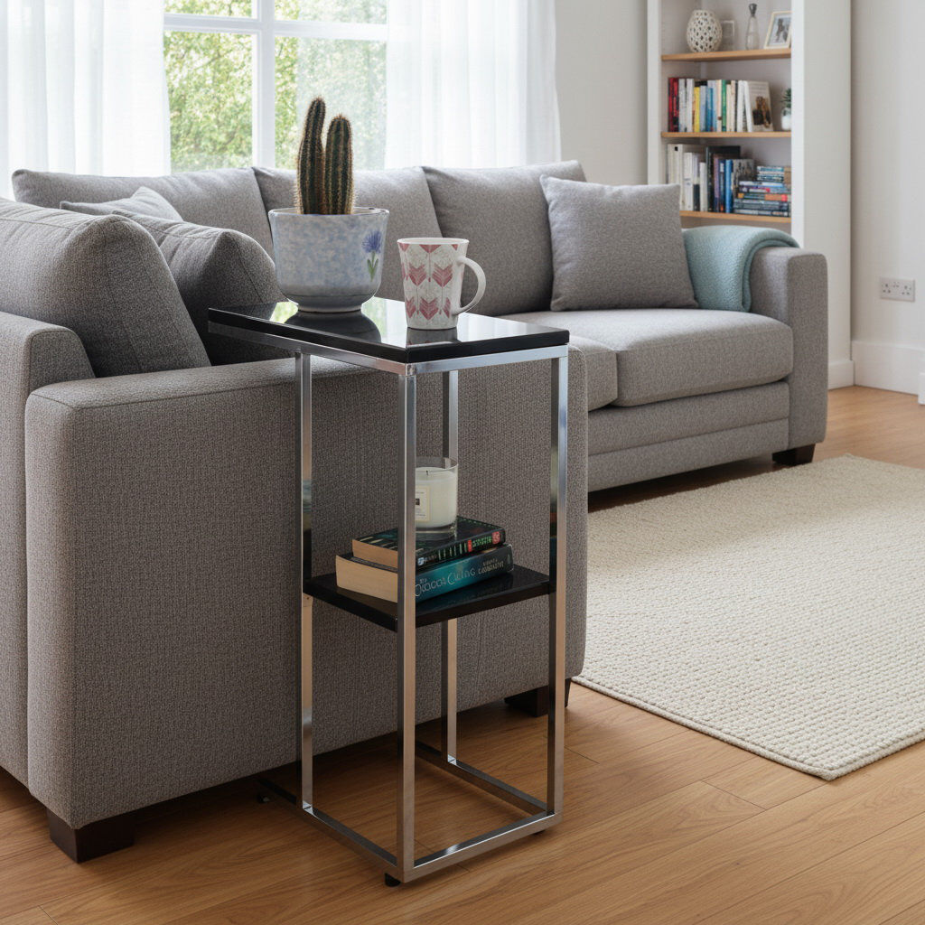 Metro C Shaped Table With Shelf-Black Black 63.5cm H X 25.5cm W X 46cm D