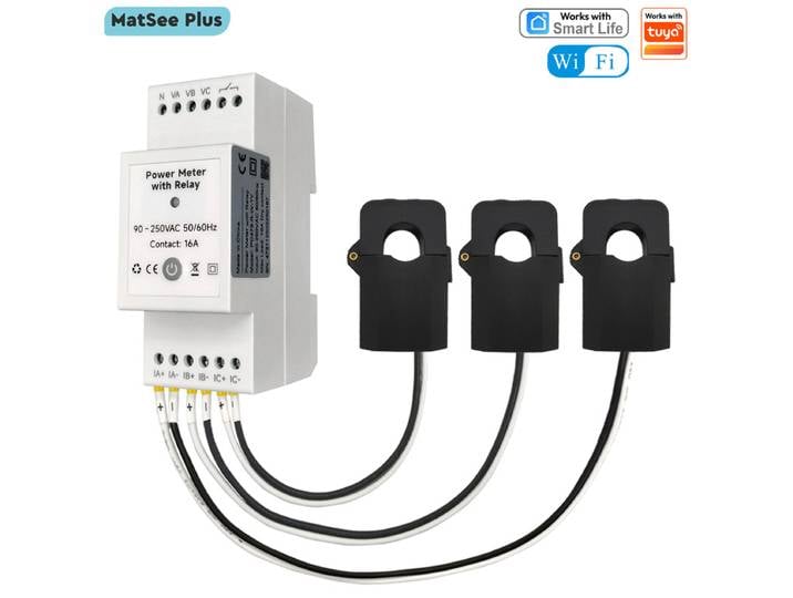 Compteur d'énergie intelligent WiFi monophasé triphasé bidirectionnel avec capteur de courant 80A, surveillance de la consommation et de la production via application