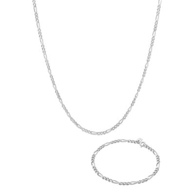 Ketten und Armband Set KUZZOI "Schmuckset Herren Kette Armband Figaro 925 Sterling Silber" Gr. 23, silber, Schmuck_Sets, Herren, 23, Silber 925 (Sterlingsilber)