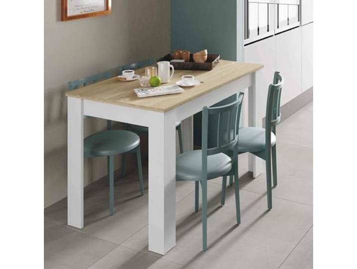 Dmora - Fester Lowell-Tisch, EsszimmerRegal, moderner Konsolentisch für Wohnzimmer oder Küche, 109 x 67 x 78 cm, Weiß und Eiche