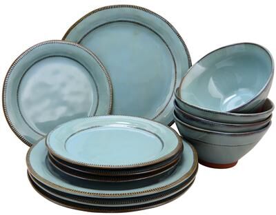 Gibson Elite Terracotta 12 Piece Round Dinnerware Set in Teal
