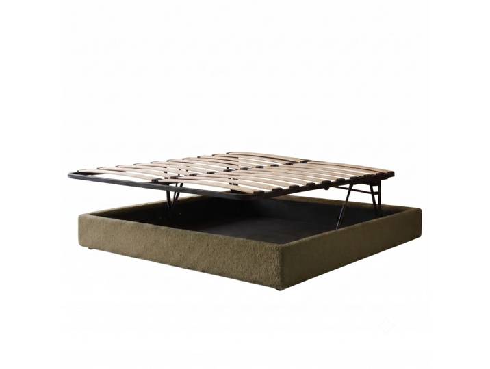 Lit coffre parallèle tissu bouclette olive 200x200cm