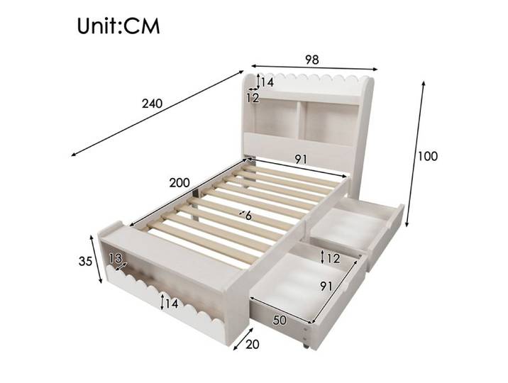 Structure de lit Nouveau épaissi lit d'enfant design moderne lit simple rangement lit avec tiroirs étagères et banc avec rangemen
