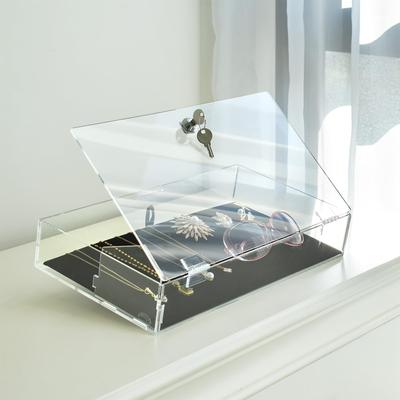 Neuxi Lockable Acrylic Display Case w/ Black Velvet Jewelry Pad - Clear - S