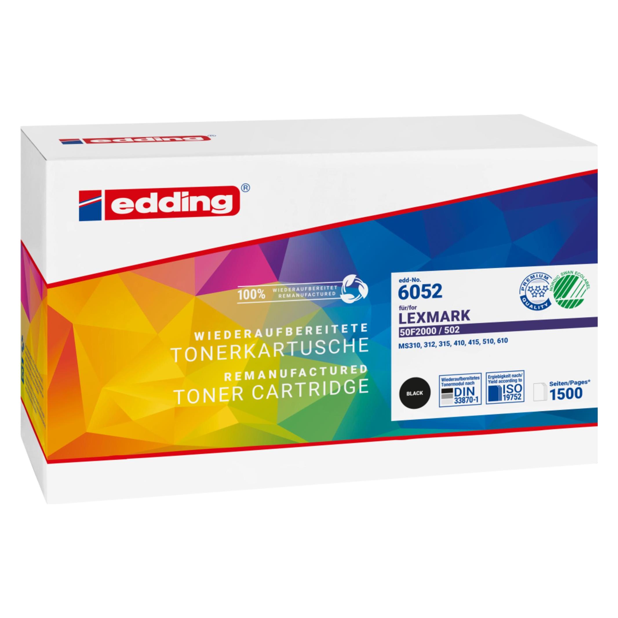 Edding Toner ersetzt Lexmark 50F2000 / 502 Schwarz 1500 Seiten EDD-6052 (BK) (18-6052)
