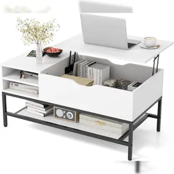 COSTWAY Couchtisch mit hochklappbarer Platte, höhenverstellbarer Couchtisch, Wohnzimmertisch mit verstecktem Stauraum