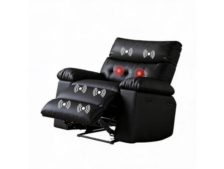 IDEALHOUSE XXL elektrischer Relaxsessel aus PU-Leder mit Heizfunktion – extrabreit, bis 400 lb belastbar, 3 Liegepositionen 90–135°, pflegeleicht & haustierfreundlich – Schwarz