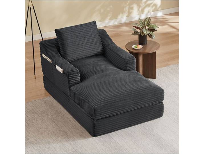 ROVRYN Canapé convertible 1 place velours côtelé gris foncé design double couche en mousse