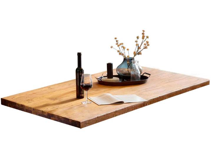 SIT Tischplatte Pordenone aus recyceltem Teakholz – Natur – Unikat (1 St), Aufgedoppelte Tischplatte mit markanter 50-mm-Stärke