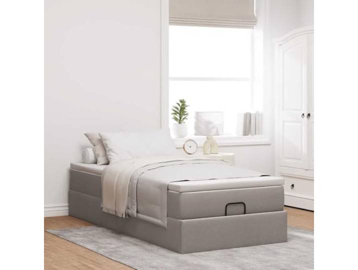 KTHLBRH Boxspringbett 80 x 200 cm mit Matratze Taupe Hydraulischer Aufzug, Lattenrost inklusive, Taschenfedern, Matratzenbezug inklusive
