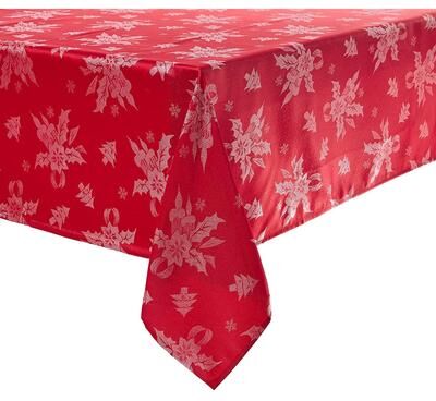 Violet Linen Vintage Sparkling Glitter Christmas Holly Bows Tablecloth