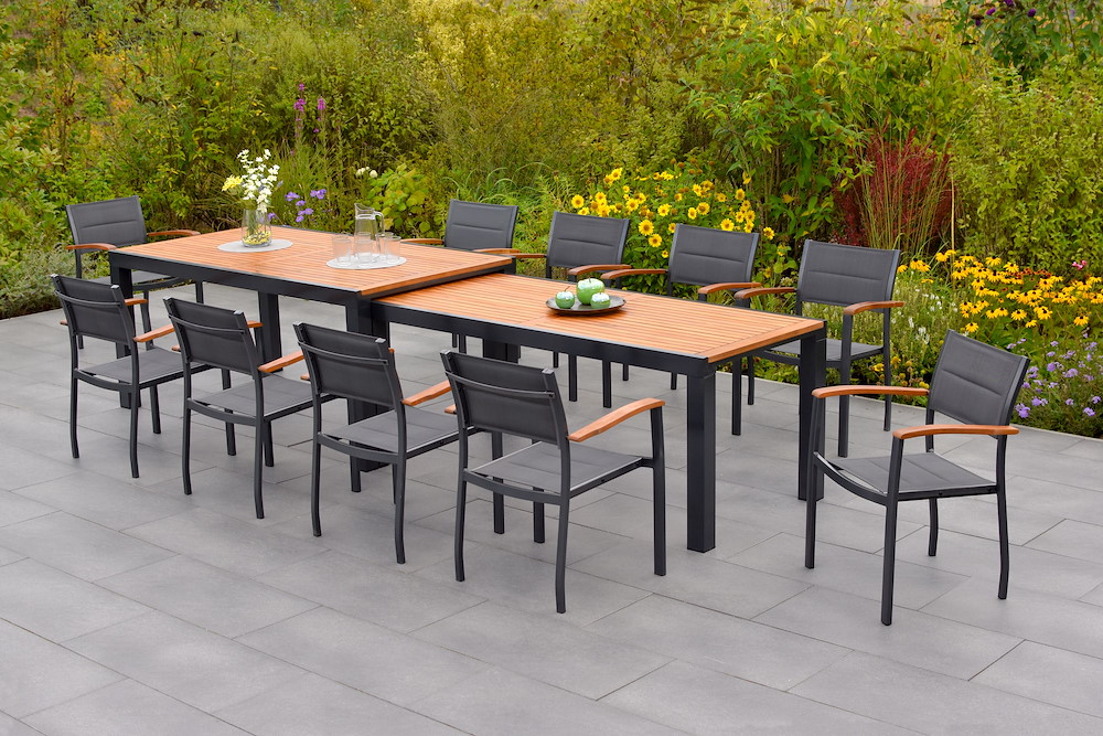 MERXXHANDELS Paxos Set 11tlg 10 Sessel Flex Tisch 180(300)x100cm 16946365