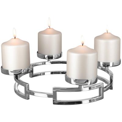 Kerzenleuchter FINK "HOMMAGE, Weihnachtsdeko", silber (silberfarben), H:8cm Ø:37cm, Edelstahl, Kerzenhalter, aus Edelstahl, 4-flammig, Adventsleuchter