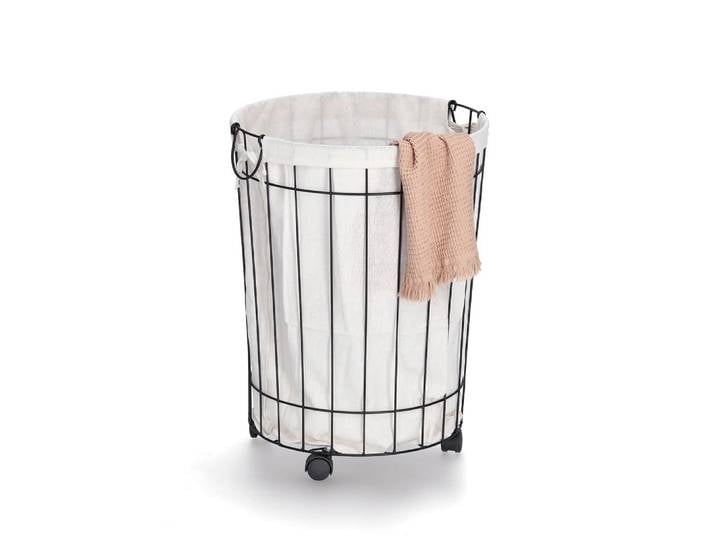 Wäschekorb ZELLER PRESENT, weiss (schwarz, natur, weiß), B:60cm H:44cm, Baumwolle, Eisen, Metall, Wäschesammler, Wäschekorb, rollbarer Wäschesammler