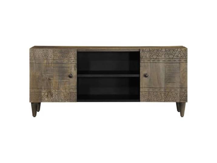 GPUTYGHN TV-Schrank Hellgrau 105x33,5x46 cm Massivholz Mango Stauraum mit Türen, Robustes Mangoholz, Wohnzimmer oder Schlafzimmer, Erhöhte Beine