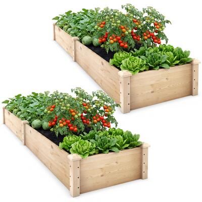 Costway Set of 2 Wooden Vegetable Raised Garden Bed for Backyard-Natural