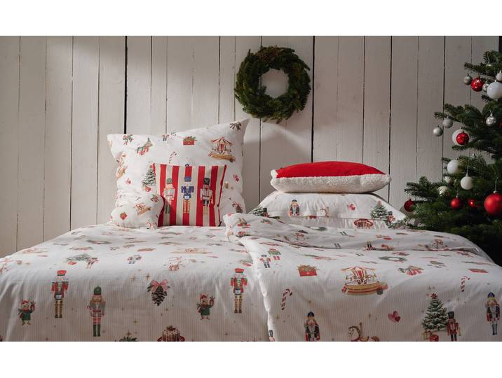 Housse de couette en flanelle Noël 135 x 200 cm + oreiller 80 x 80 cm Blanc