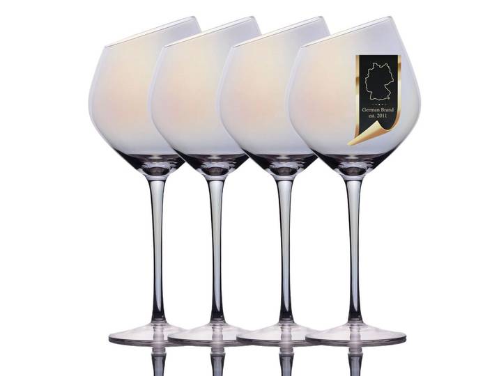 WEIN GLAS SET moderne Kante Regenbogen Schimmer 470 ml (4er-Set)