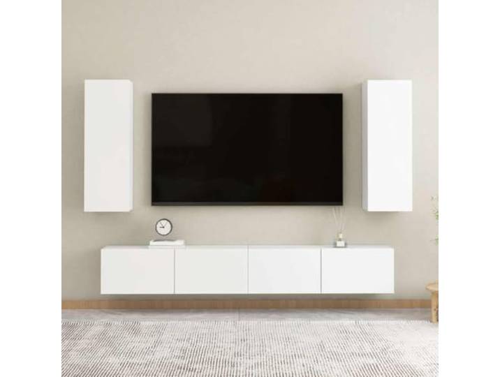 HEFZGDB 4-TLG. TV-Schrank-Set Weiß Holzwerkstoff mit Wandmontage und Staufächern für Wohnzimmer Aufbewahrung