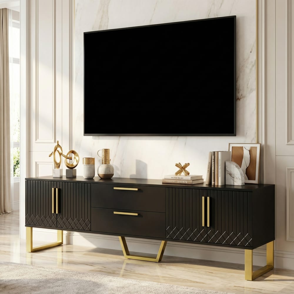 Urban Meuble Mueble de TV negro brillante con almacenamiento