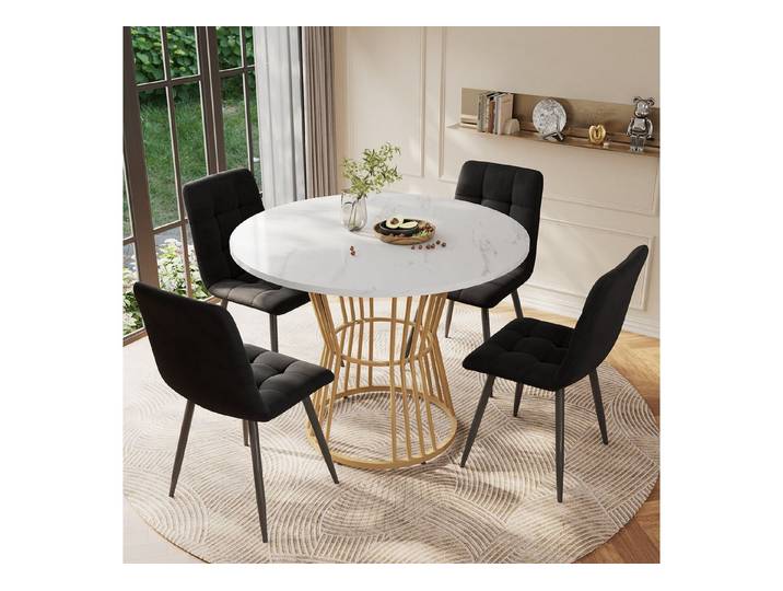 Fine Life Pro Esstisch Küchentisch Weiß/Gold, 1 Tisch, Weiß/Gold, Küche