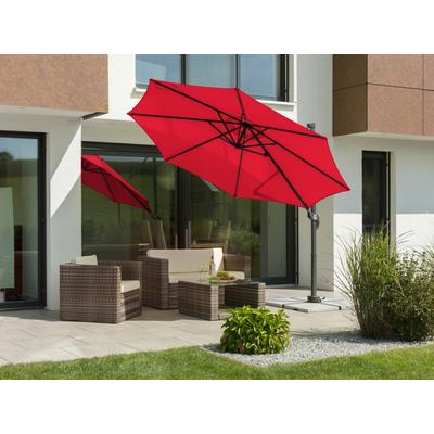 Ampelschirm SCHNEIDER SCHIRME "Rhodos Junior", rot, Obermaterial: 100% Polyester, Standschirme, ØxH: 300x244 cm, Alu/Polyester, inkl. Plattenständer/Schutzhülle