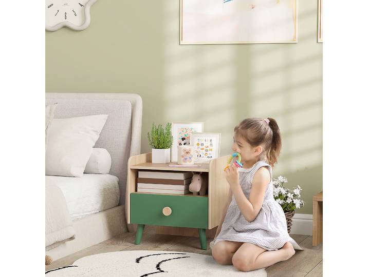 AIYAPLAY Table de Chevet Enfant Bois avec Tiroir et Niche