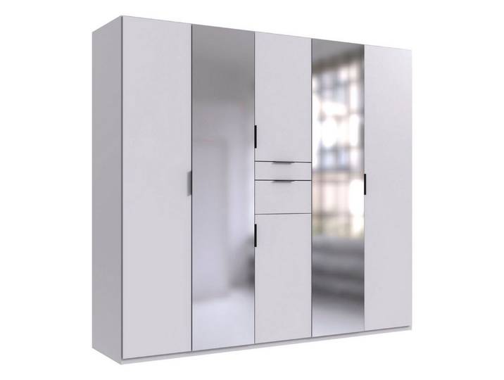 Wimex Drehtürenschrank Moldau (mit Drehtüren, Schubladen, Einlegeböden, Kleiderstangen, 1-St., moderne Optik, Metallgriffe in Schwarz, mit Spiegel) 270x58x208cm weiß mit Spiegel