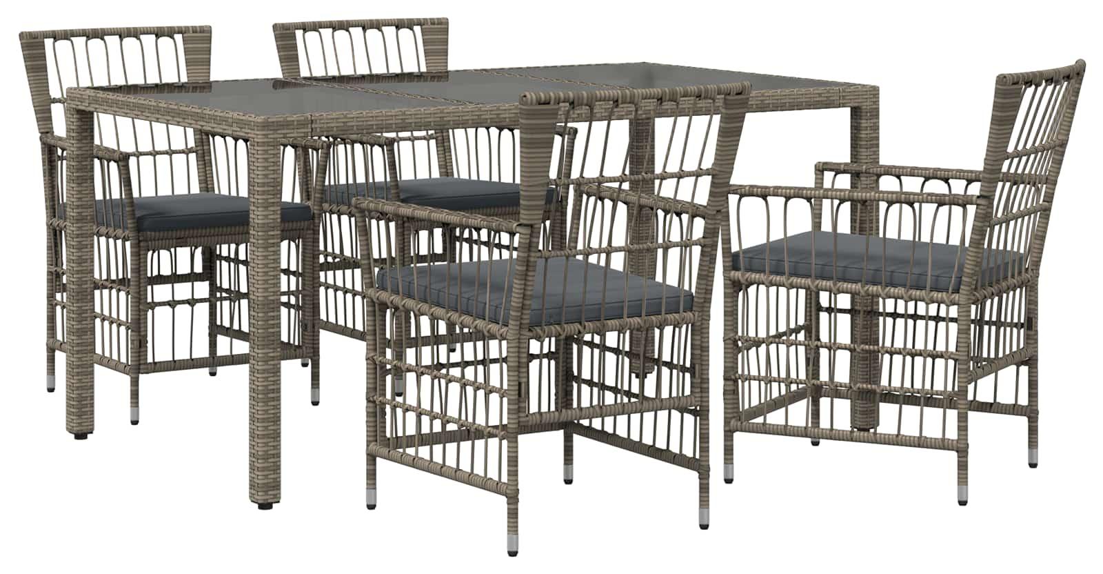Outdoor-Essgruppe 5 stk. Grau Poly-Rattan